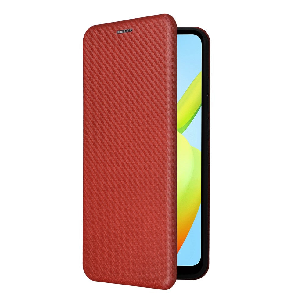 Til Xiaomi Redmi A1+ 4G / A2+ 4G / Poco C50 4G ridsefast PU-lædertelefonetui med kortslot, stativ, kulfibertekstur og magnetisk flipcover