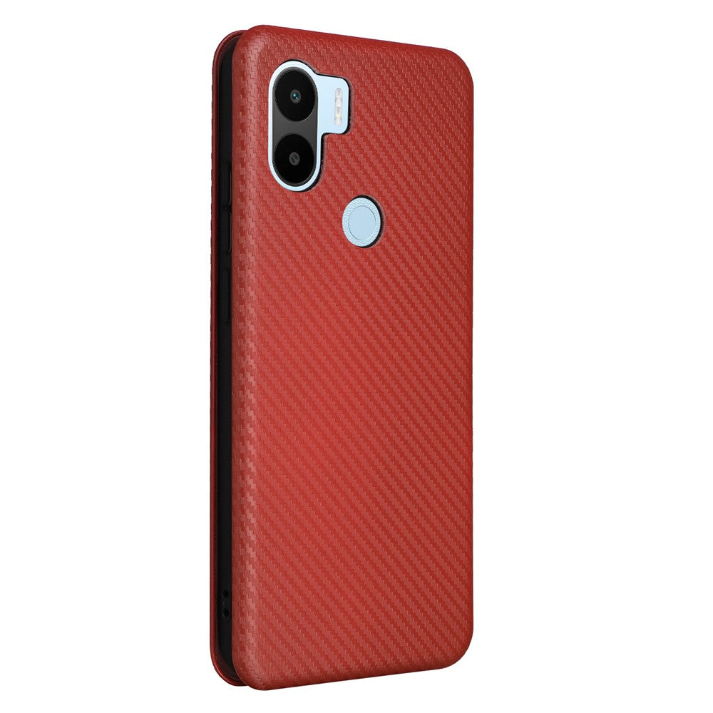 Til Xiaomi Redmi A1+ 4G / A2+ 4G / Poco C50 4G ridsefast PU-lædertelefonetui med kortslot, stativ, kulfibertekstur og magnetisk flipcover