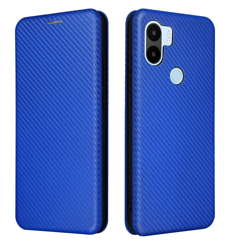 Til Xiaomi Redmi A1+ 4G / A2+ 4G / Poco C50 4G ridsefast PU-lædertelefonetui med kortslot, stativ, kulfibertekstur og magnetisk flipcover