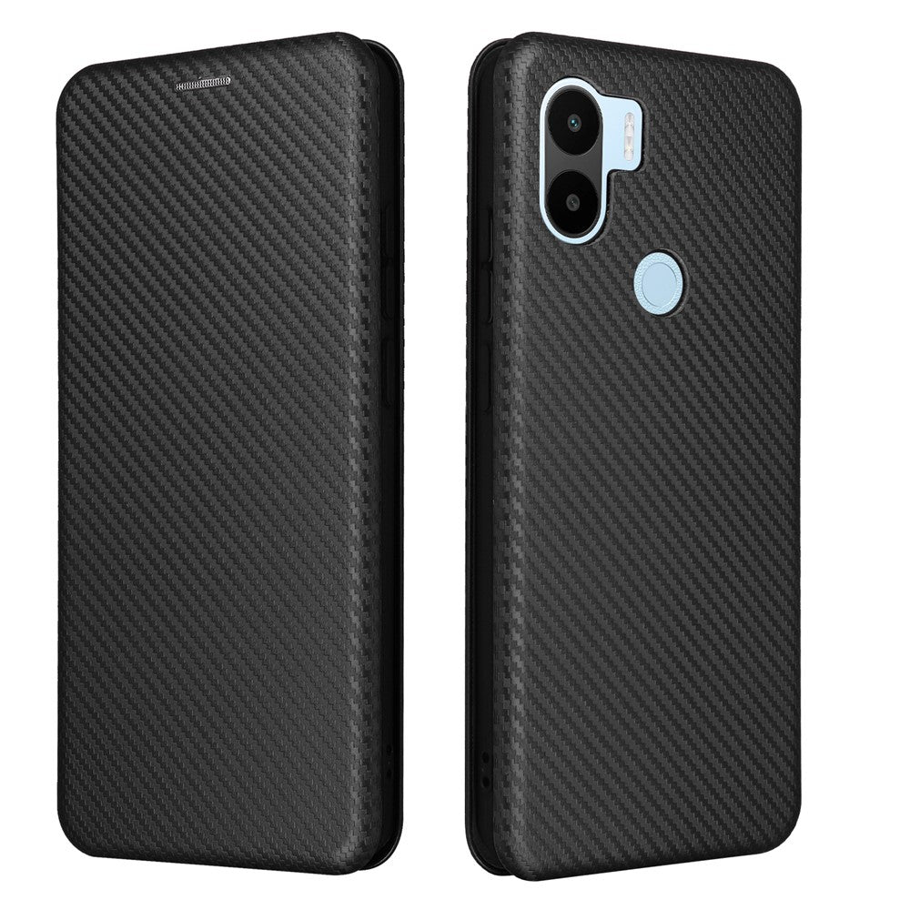 Til Xiaomi Redmi A1+ 4G / A2+ 4G / Poco C50 4G ridsefast PU-lædertelefonetui med kortslot, stativ, kulfibertekstur og magnetisk flipcover