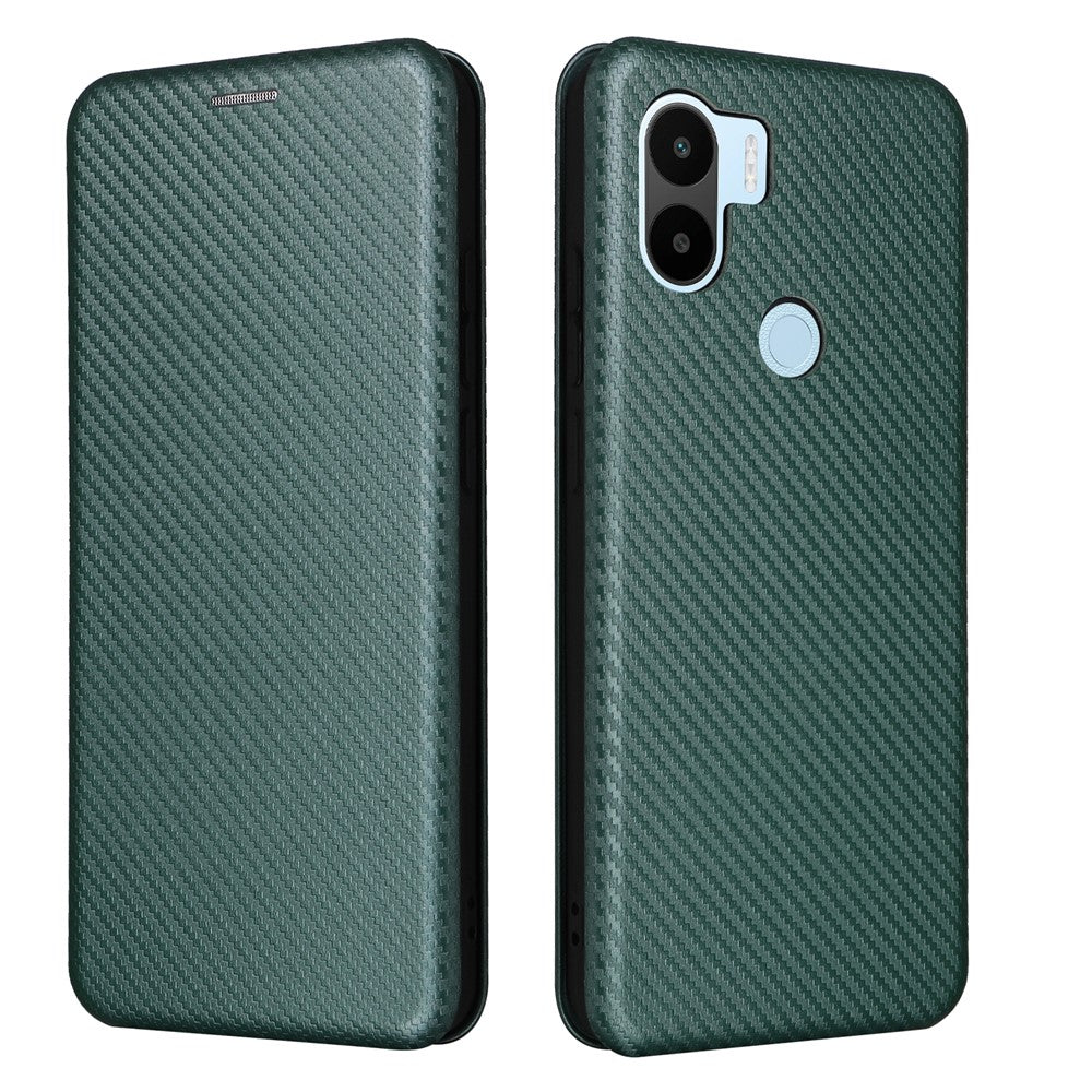 Til Xiaomi Redmi A1+ 4G / A2+ 4G / Poco C50 4G ridsefast PU-lædertelefonetui med kortslot, stativ, kulfibertekstur og magnetisk flipcover