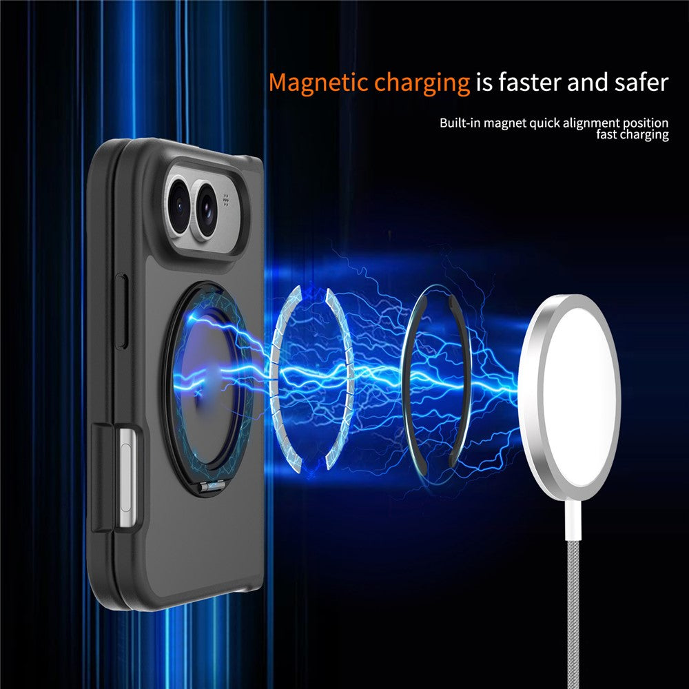 For iPhone Duo Case Rotating Magnetic Kickstand TPU + Acrylic Skin-feel Phone Cover with Front Frame