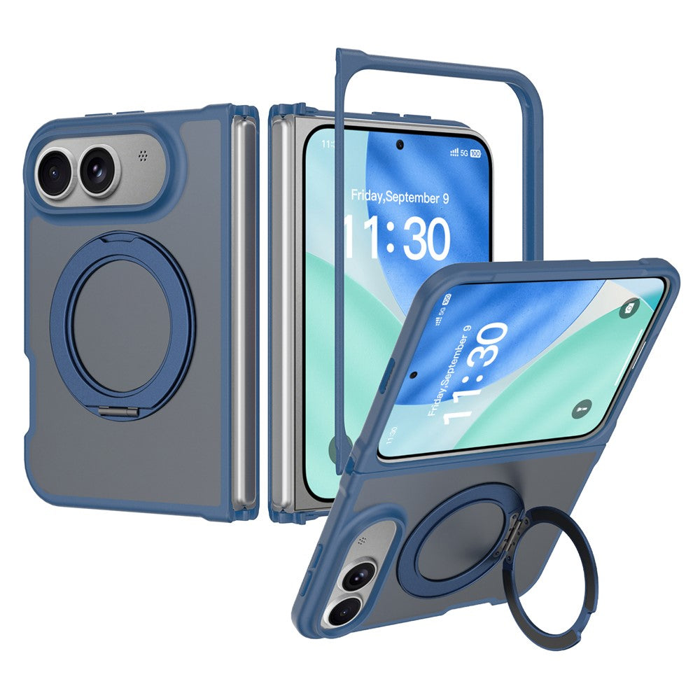 For iPhone Duo Case Rotating Magnetic Kickstand TPU + Acrylic Skin-feel Phone Cover with Front Frame