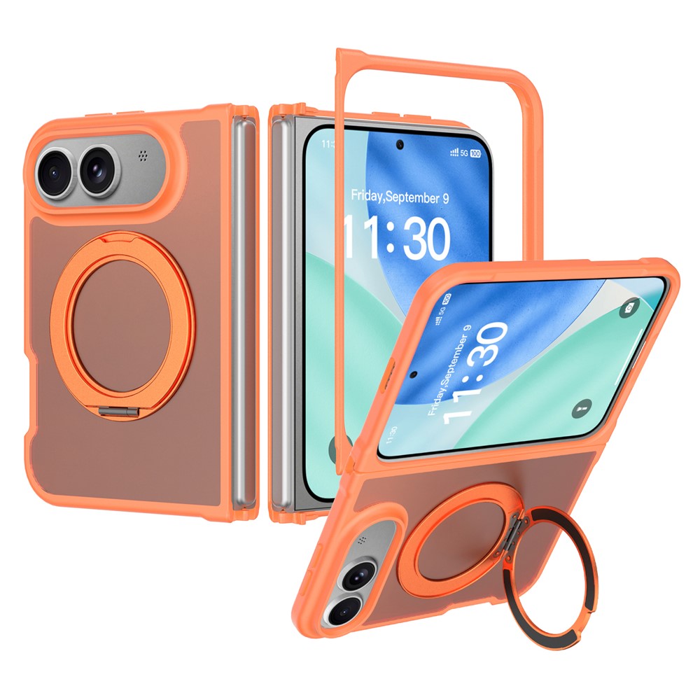 For iPhone Duo Case Rotating Magnetic Kickstand TPU + Acrylic Skin-feel Phone Cover with Front Frame