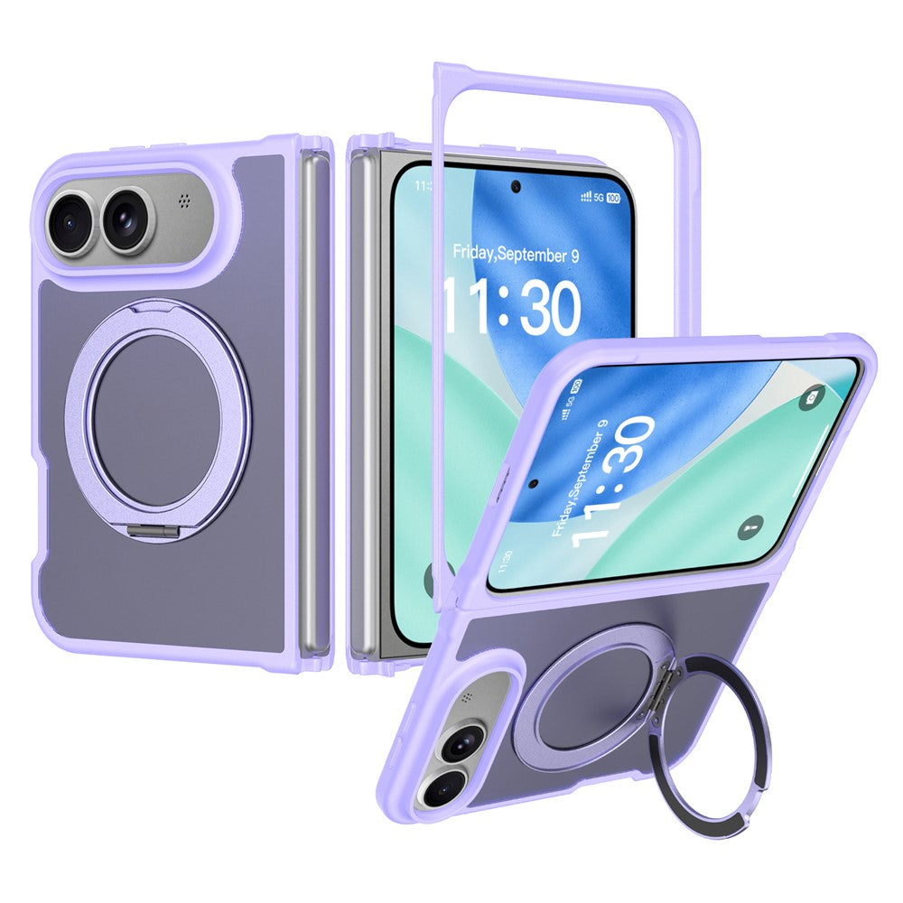 For iPhone Duo Case Rotating Magnetic Kickstand TPU + Acrylic Skin-feel Phone Cover with Front Frame