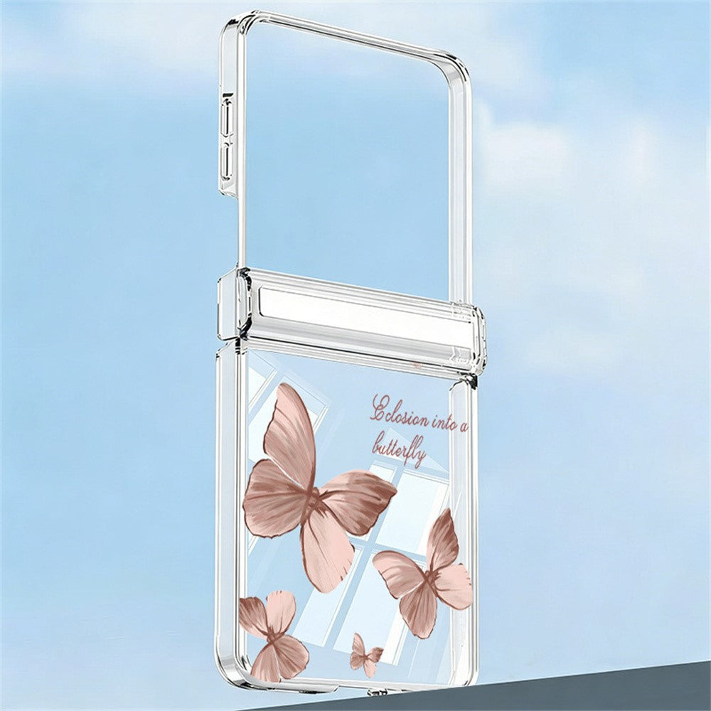 For Samsung Galaxy Z Flip8 Case Magnetic Hinge Butterfly Pattern High Transparent PC Hard Phone Cover
