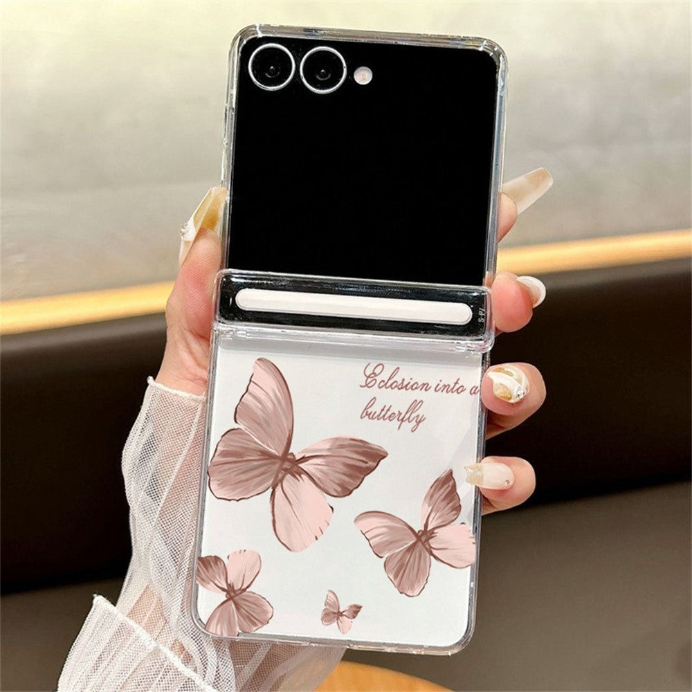 For Samsung Galaxy Z Flip8 Case Magnetic Hinge Butterfly Pattern High Transparent PC Hard Phone Cover