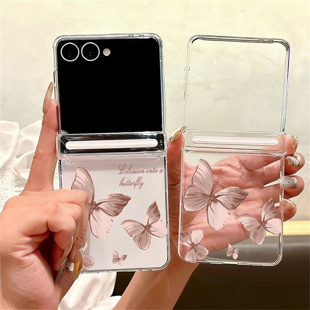 For Samsung Galaxy Z Flip8 Case Magnetic Hinge Butterfly Pattern High Transparent PC Hard Phone Cover