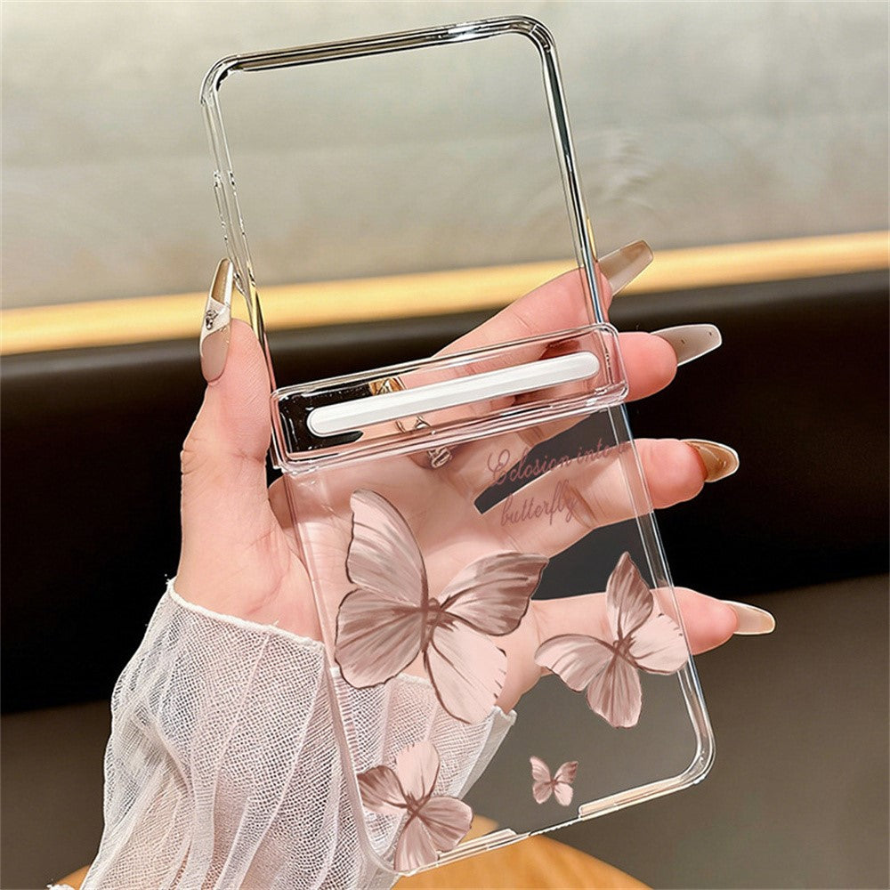 For Samsung Galaxy Z Flip8 Case Magnetic Hinge Butterfly Pattern High Transparent PC Hard Phone Cover