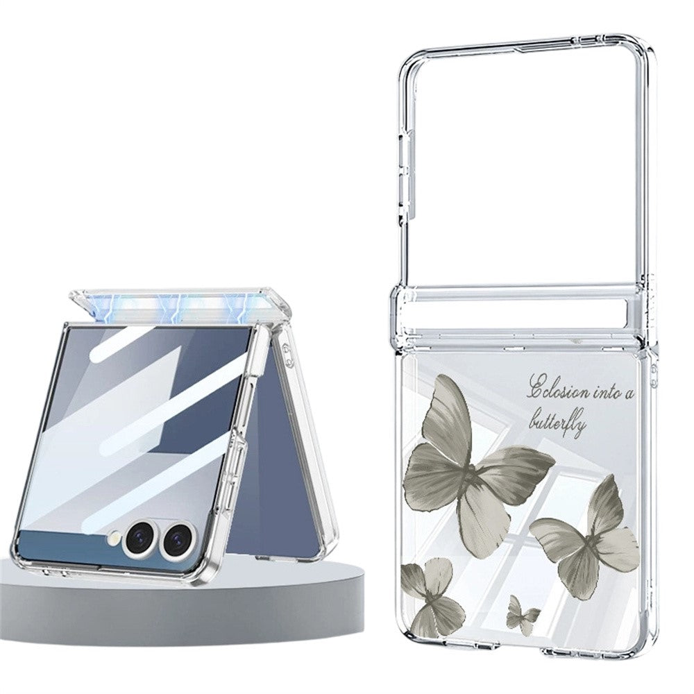 For Samsung Galaxy Z Flip8 Case Magnetic Hinge Butterfly Pattern High Transparent PC Hard Phone Cover