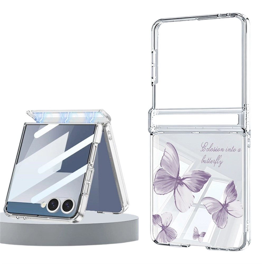 For Samsung Galaxy Z Flip8 Case Magnetic Hinge Butterfly Pattern High Transparent PC Hard Phone Cover
