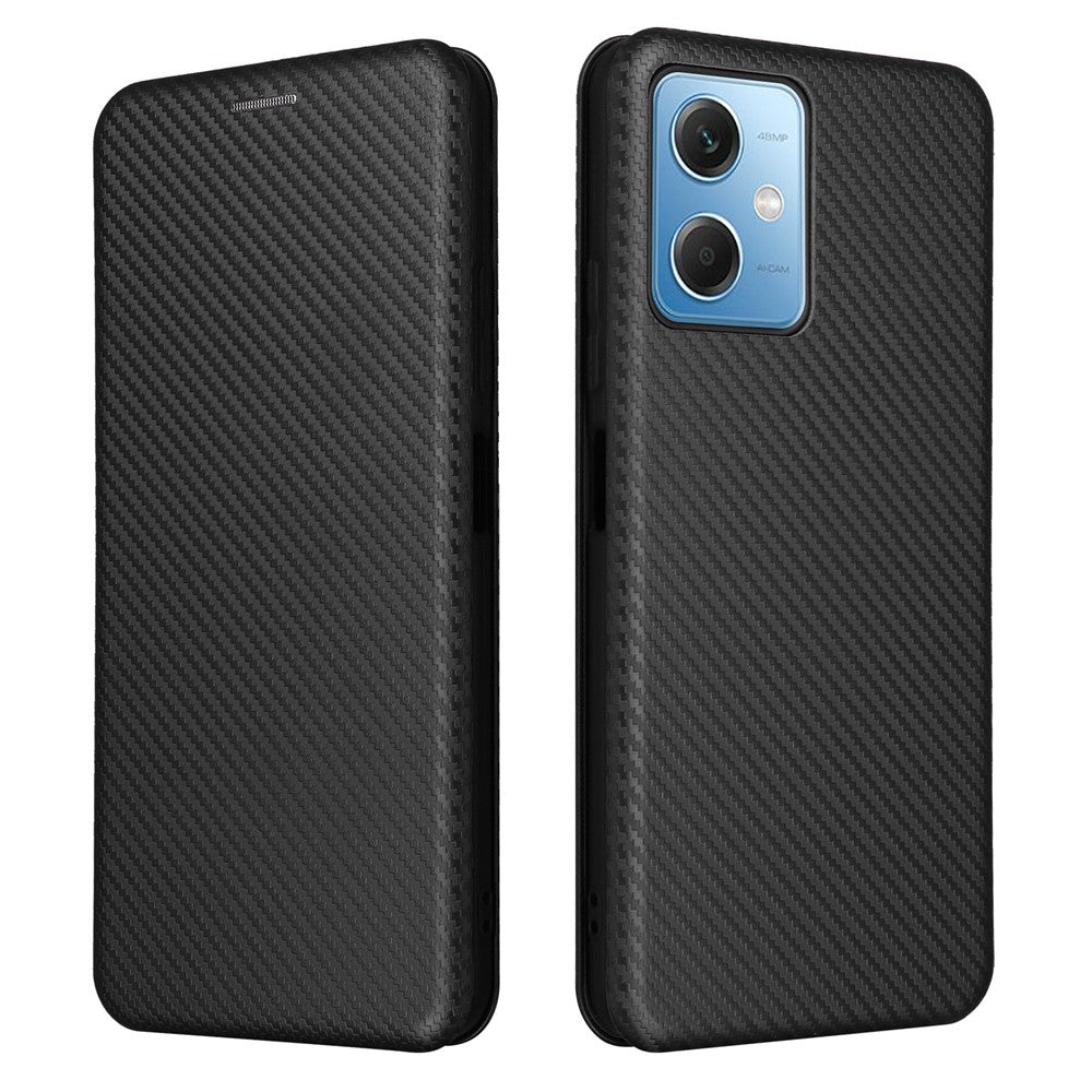 Mobilcover i PU-læder med kulfibertekstur til Xiaomi Redmi Note 12 5G (Global) / (Indien) / (Kina) / Poco X5 5G, magnetisk, med kortplads, stativ og flipetui