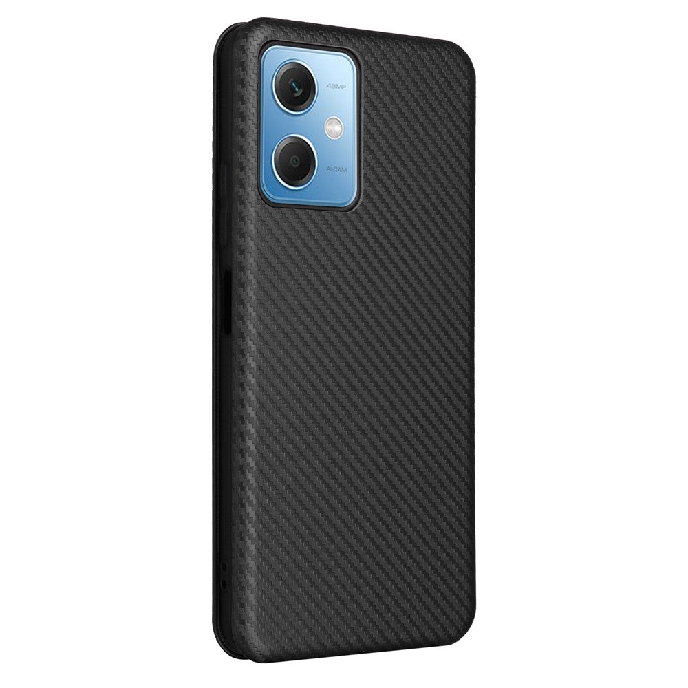 Xiaomi Redmi Note 12 5G (Global) / (Indien) / (Kina) / Poco X5 5G Kolfibertextur Magnetiskt PU-läder mobilskal Kortplats Stativ Flipfodral