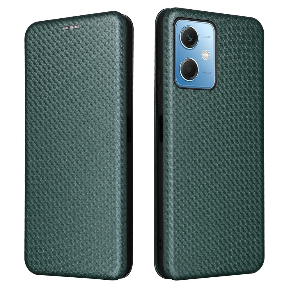 Xiaomi Redmi Note 12 5G (Global) / (Indien) / (Kina) / Poco X5 5G Kolfibertextur Magnetiskt PU-läder mobilskal Kortplats Stativ Flipfodral