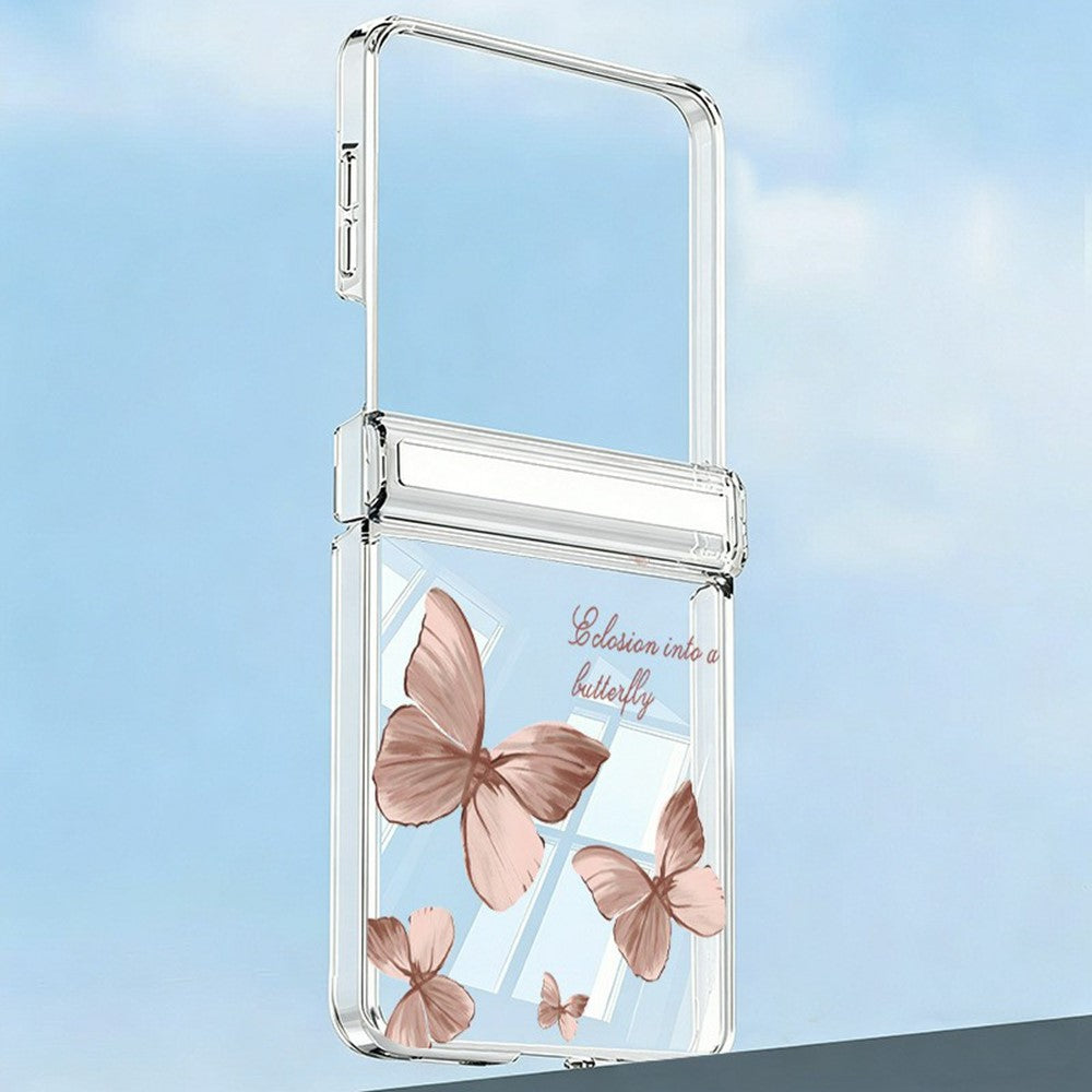 For Samsung Galaxy Z Flip7 5G Case Magnetic Hinge Butterfly Pattern High Transparent PC Hard Phone Cover