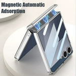 For Samsung Galaxy Z Flip7 5G Case Magnetic Hinge Butterfly Pattern High Transparent PC Hard Phone Cover