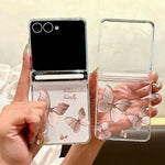 For Samsung Galaxy Z Flip7 5G Case Magnetic Hinge Butterfly Pattern High Transparent PC Hard Phone Cover