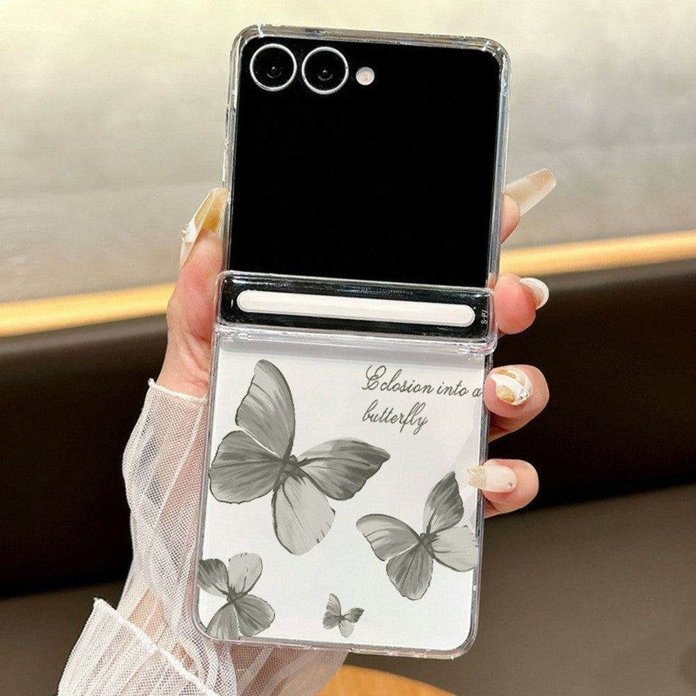 For Samsung Galaxy Z Flip7 5G Case Magnetic Hinge Butterfly Pattern High Transparent PC Hard Phone Cover