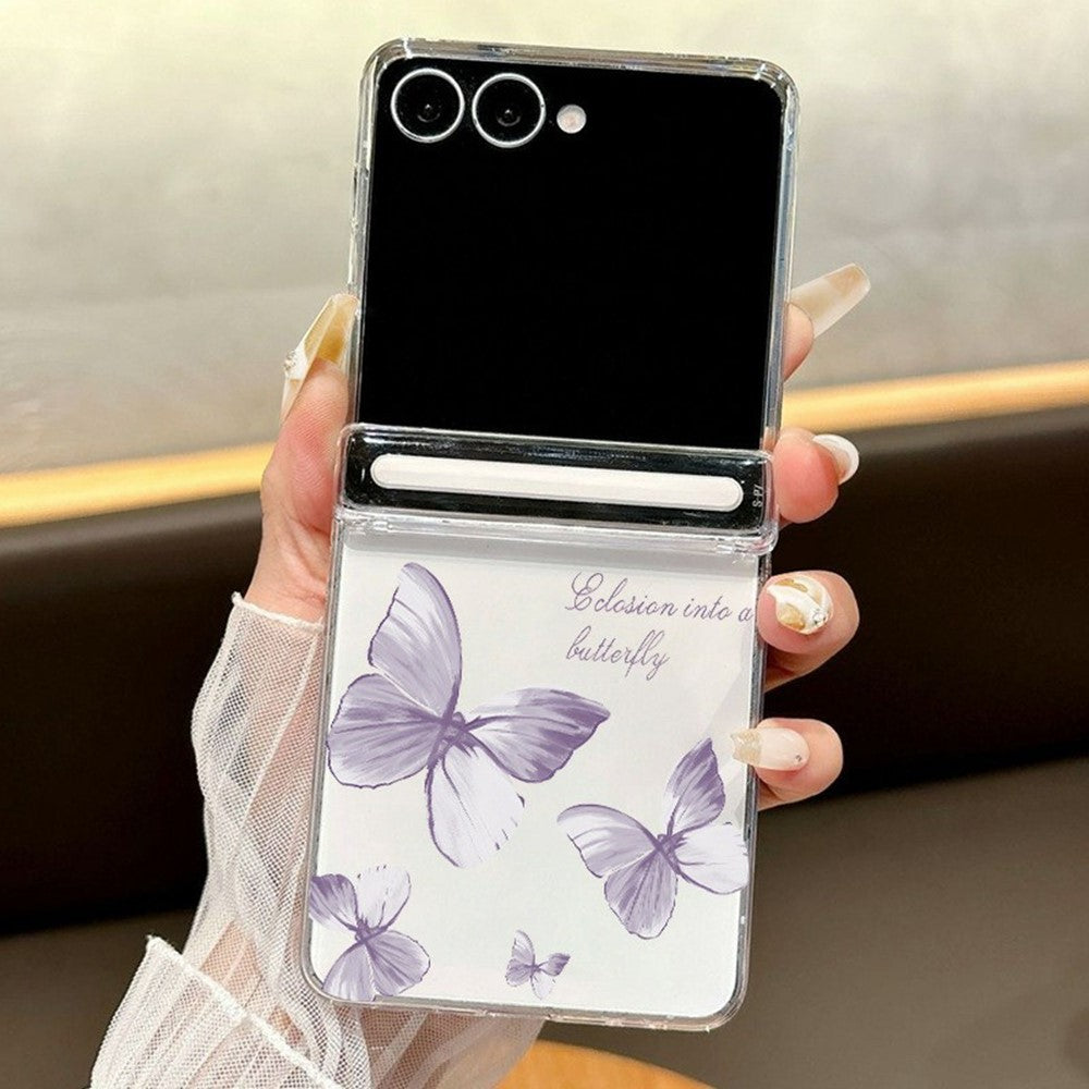 For Samsung Galaxy Z Flip7 5G Case Magnetic Hinge Butterfly Pattern High Transparent PC Hard Phone Cover