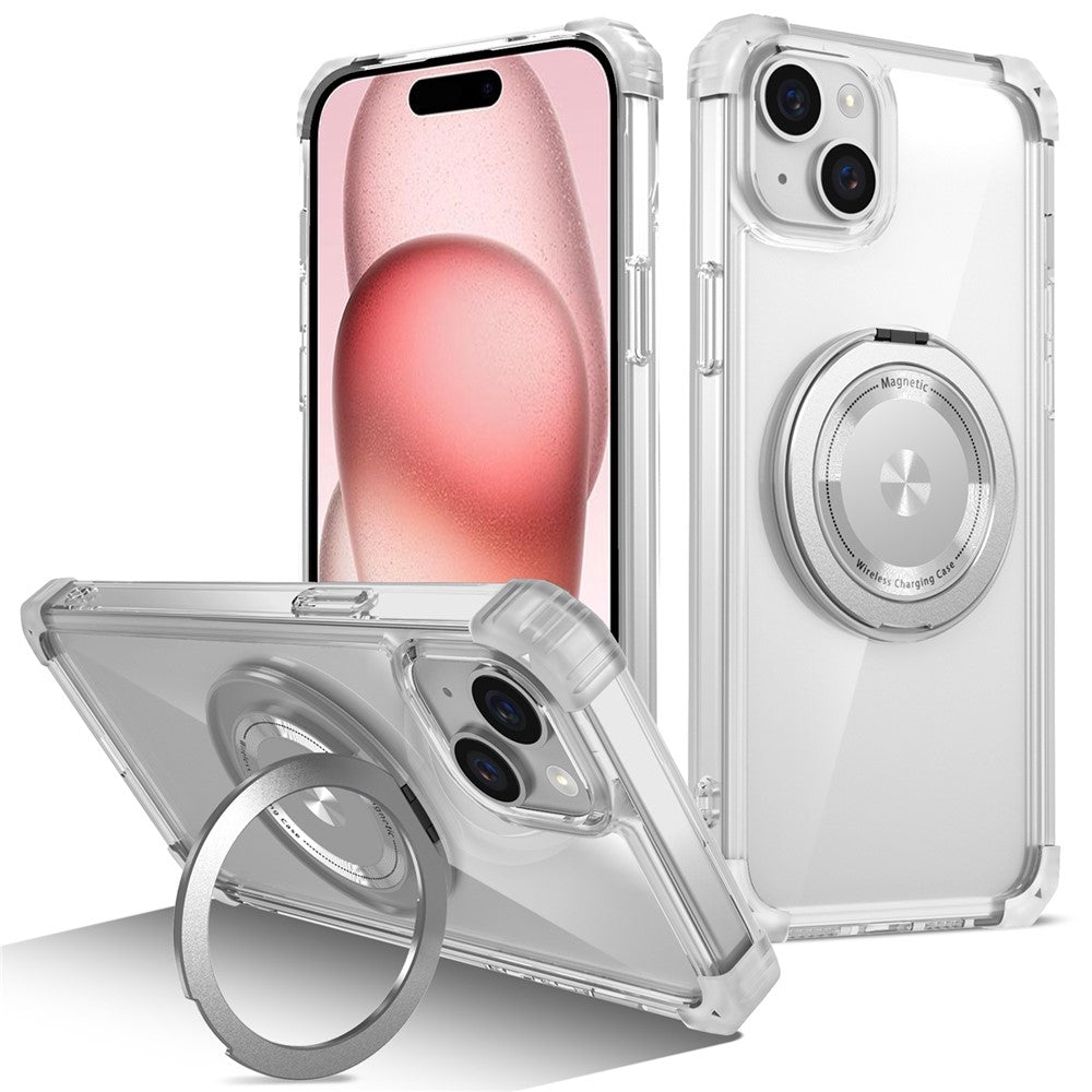 Til iPhone 15 magnetisk cover med roterende støttefod, PC + TPU bagcover