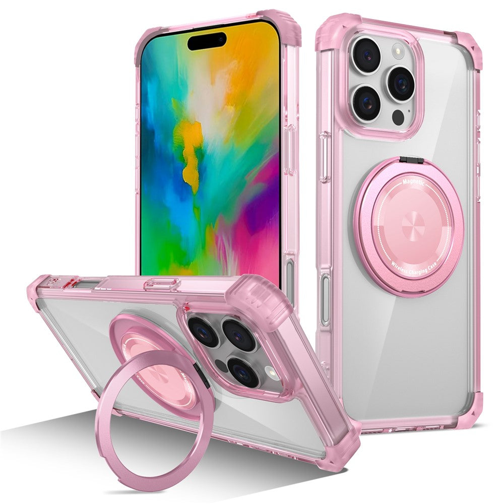 För iPhone 16 Pro Magnetiskt fodral med roterande stativ av PC + TPU bakstycke