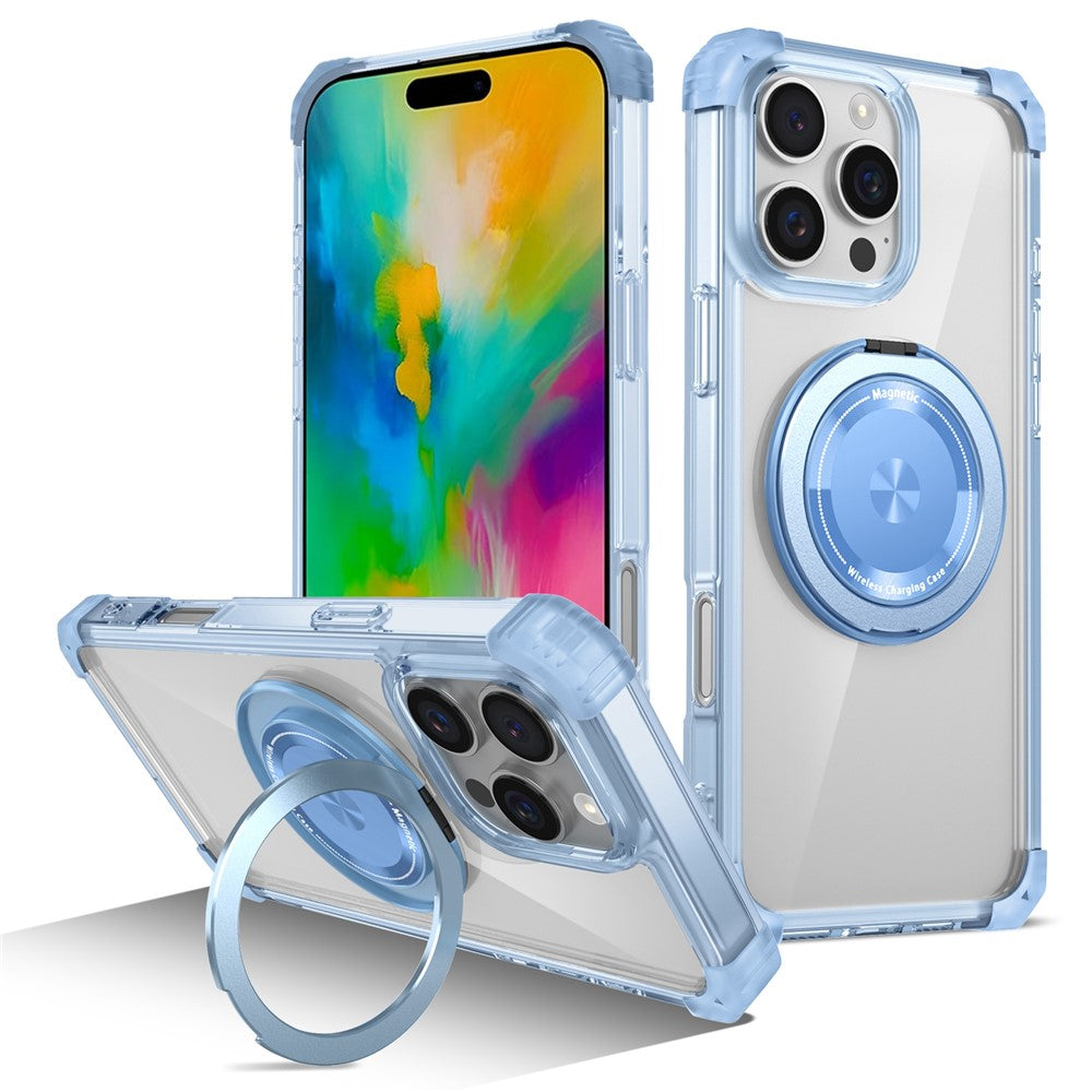 För iPhone 16 Pro Magnetiskt fodral med roterande stativ av PC + TPU bakstycke