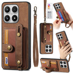 For Xiaomi 17 Case Wristband Kickstand Retro PU Leather Back Phone Cover with Card Holder + Tempered Glass Screen Protector
