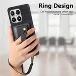 For Xiaomi 17 Case Wristband Kickstand Retro PU Leather Back Phone Cover with Card Holder + Tempered Glass Screen Protector