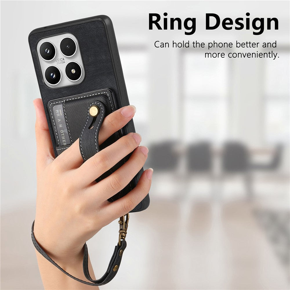 For Xiaomi 17 Case Wristband Kickstand Retro PU Leather Back Phone Cover with Card Holder + Tempered Glass Screen Protector