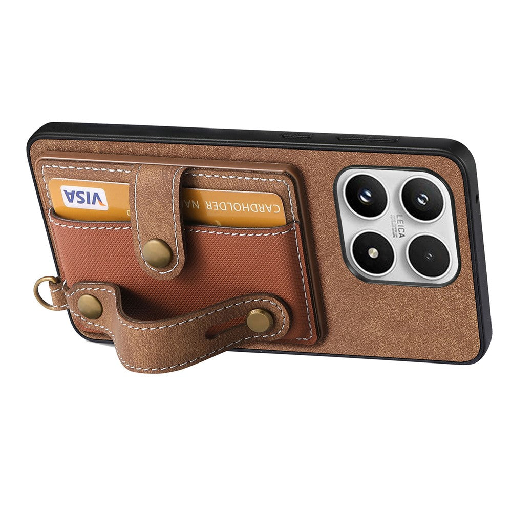 For Xiaomi 17 Case Wristband Kickstand Retro PU Leather Back Phone Cover with Card Holder + Tempered Glass Screen Protector