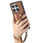 For Xiaomi 17 Case Wristband Kickstand Retro PU Leather Back Phone Cover with Card Holder + Tempered Glass Screen Protector