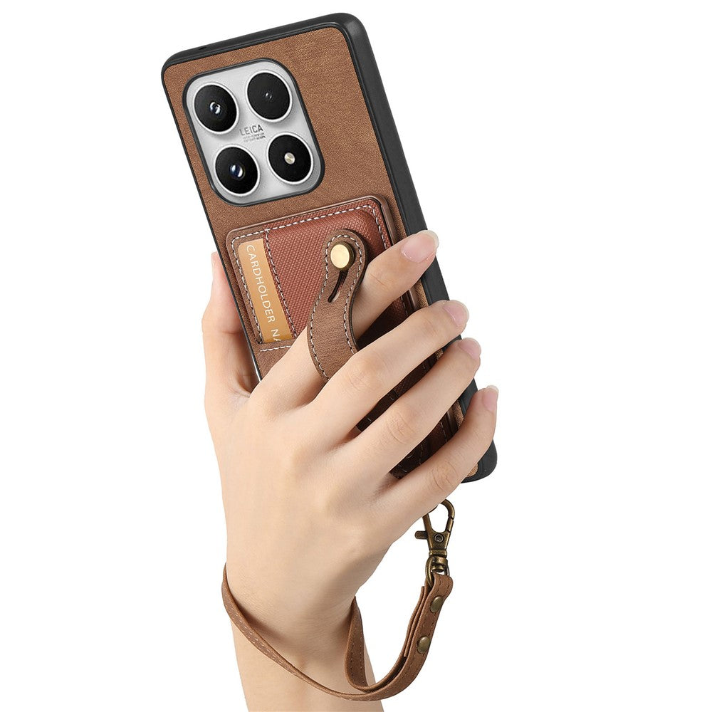 For Xiaomi 17 Case Wristband Kickstand Retro PU Leather Back Phone Cover with Card Holder + Tempered Glass Screen Protector