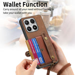 For Xiaomi 17 Case Wristband Kickstand Retro PU Leather Back Phone Cover with Card Holder + Tempered Glass Screen Protector