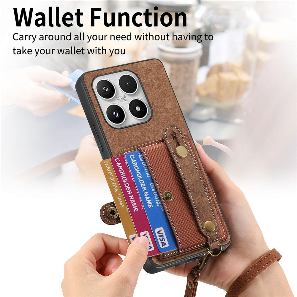 For Xiaomi 17 Case Wristband Kickstand Retro PU Leather Back Phone Cover with Card Holder + Tempered Glass Screen Protector