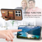 For Xiaomi 17 Case Wristband Kickstand Retro PU Leather Back Phone Cover with Card Holder + Tempered Glass Screen Protector
