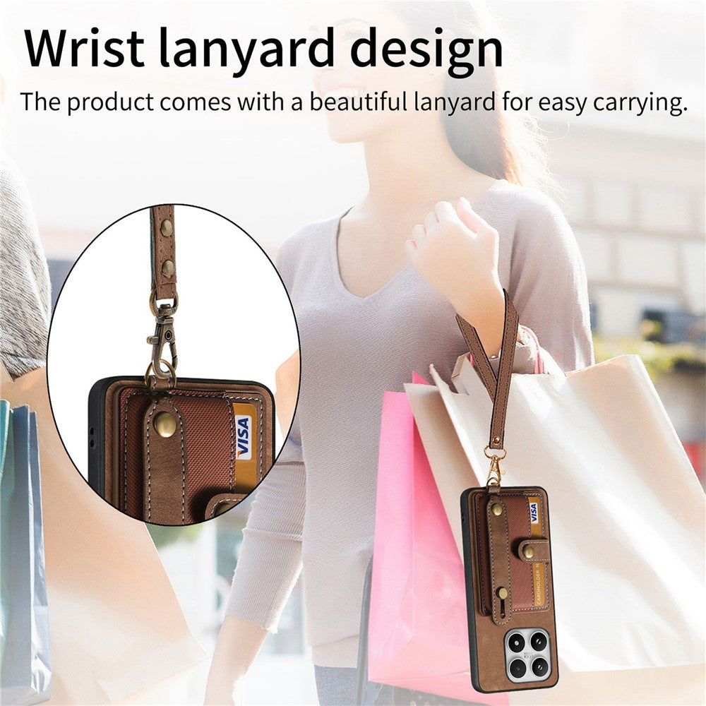 For Xiaomi 17 Case Wristband Kickstand Retro PU Leather Back Phone Cover with Card Holder + Tempered Glass Screen Protector
