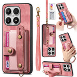 For Xiaomi 17 Case Wristband Kickstand Retro PU Leather Back Phone Cover with Card Holder + Tempered Glass Screen Protector