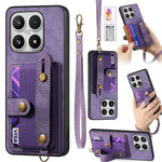For Xiaomi 17 Case Wristband Kickstand Retro PU Leather Back Phone Cover with Card Holder + Tempered Glass Screen Protector