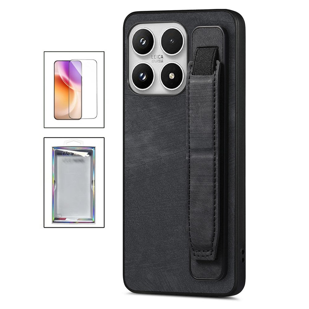 For Xiaomi 17 Case with Tempered Glass Screen Protector Wristband Kickstand Retro Leather + TPU Anti-Drop Phone Cover