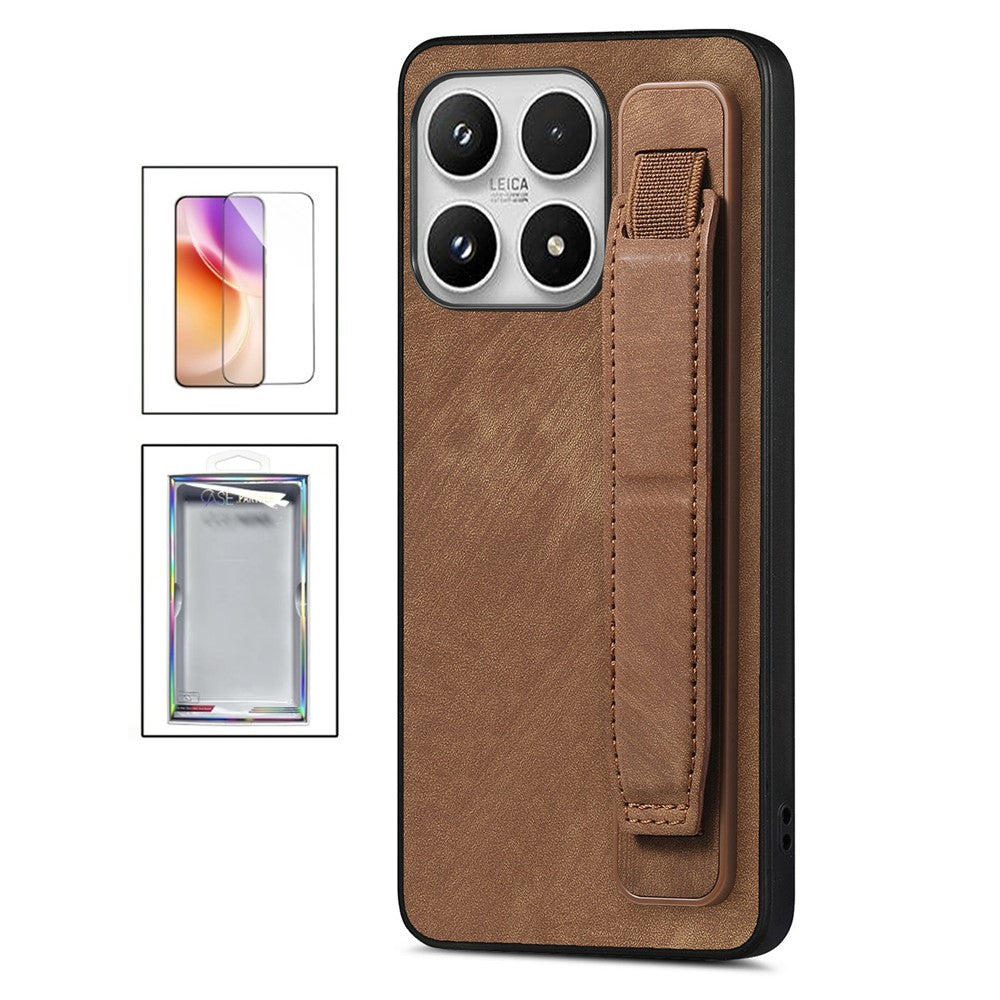 For Xiaomi 17 Case with Tempered Glass Screen Protector Wristband Kickstand Retro Leather + TPU Anti-Drop Phone Cover
