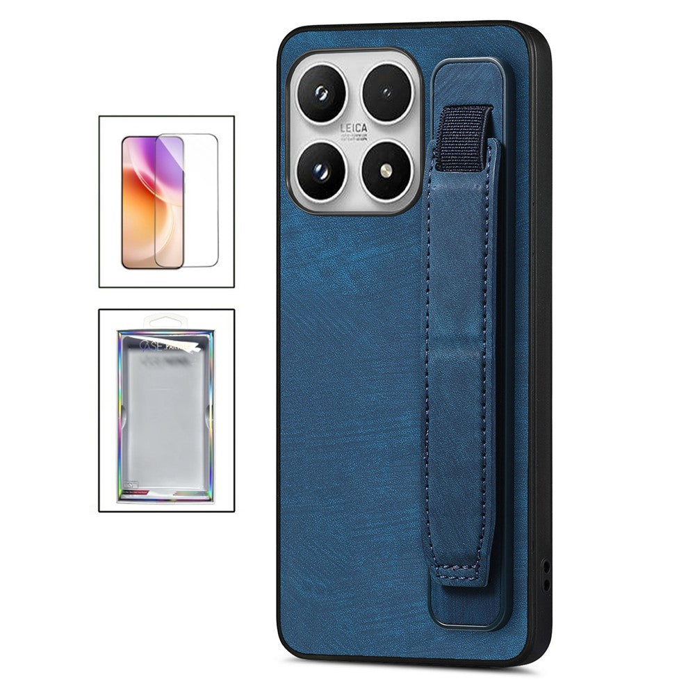For Xiaomi 17 Case with Tempered Glass Screen Protector Wristband Kickstand Retro Leather + TPU Anti-Drop Phone Cover