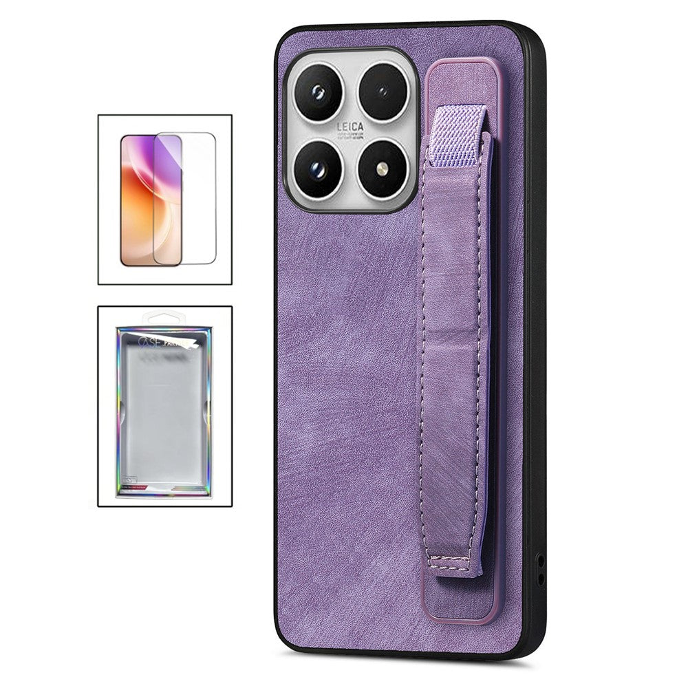 For Xiaomi 17 Case with Tempered Glass Screen Protector Wristband Kickstand Retro Leather + TPU Anti-Drop Phone Cover