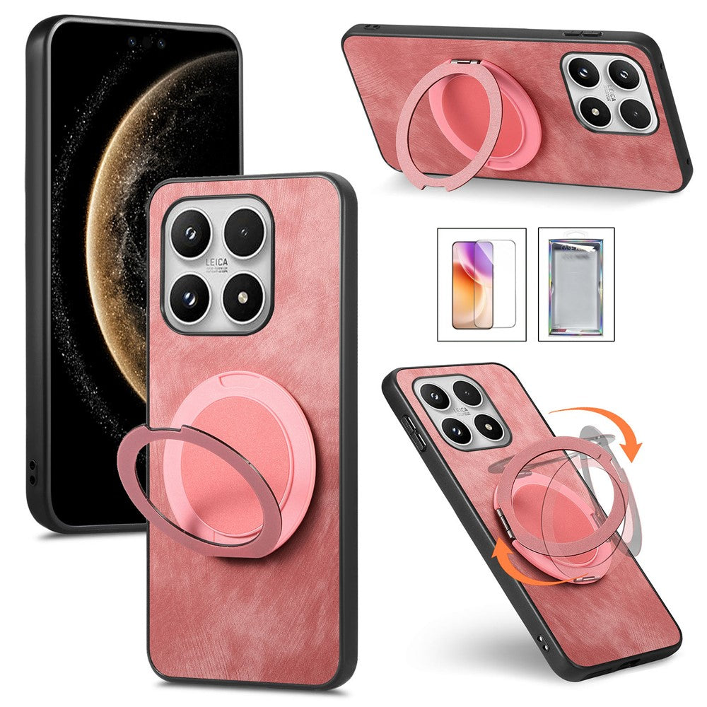 For Xiaomi 17 Case with Tempered Glass Screen Protector Stress Relief Kickstand Retro Leather Phone Back Cover