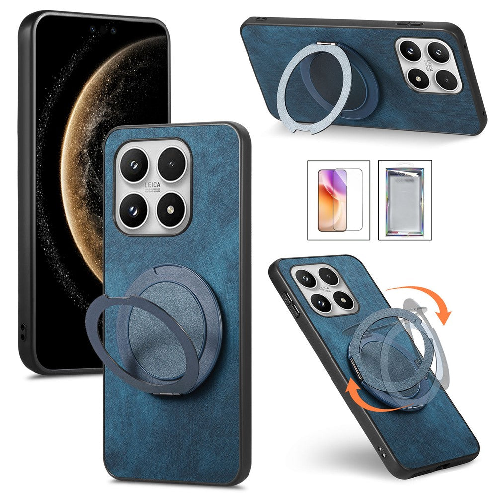 For Xiaomi 17 Case with Tempered Glass Screen Protector Stress Relief Kickstand Retro Leather Phone Back Cover