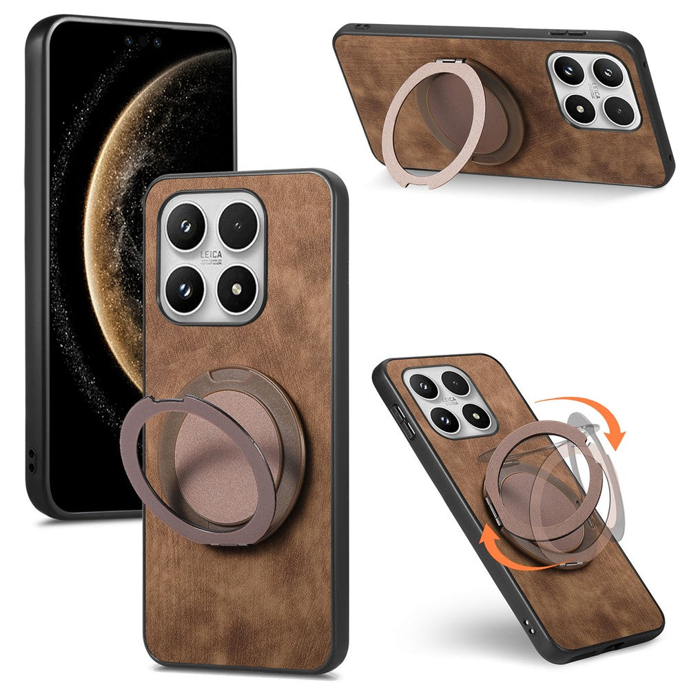 For Xiaomi 17 Case with Tempered Glass Screen Protector Stress Relief Kickstand Retro Leather Phone Back Cover