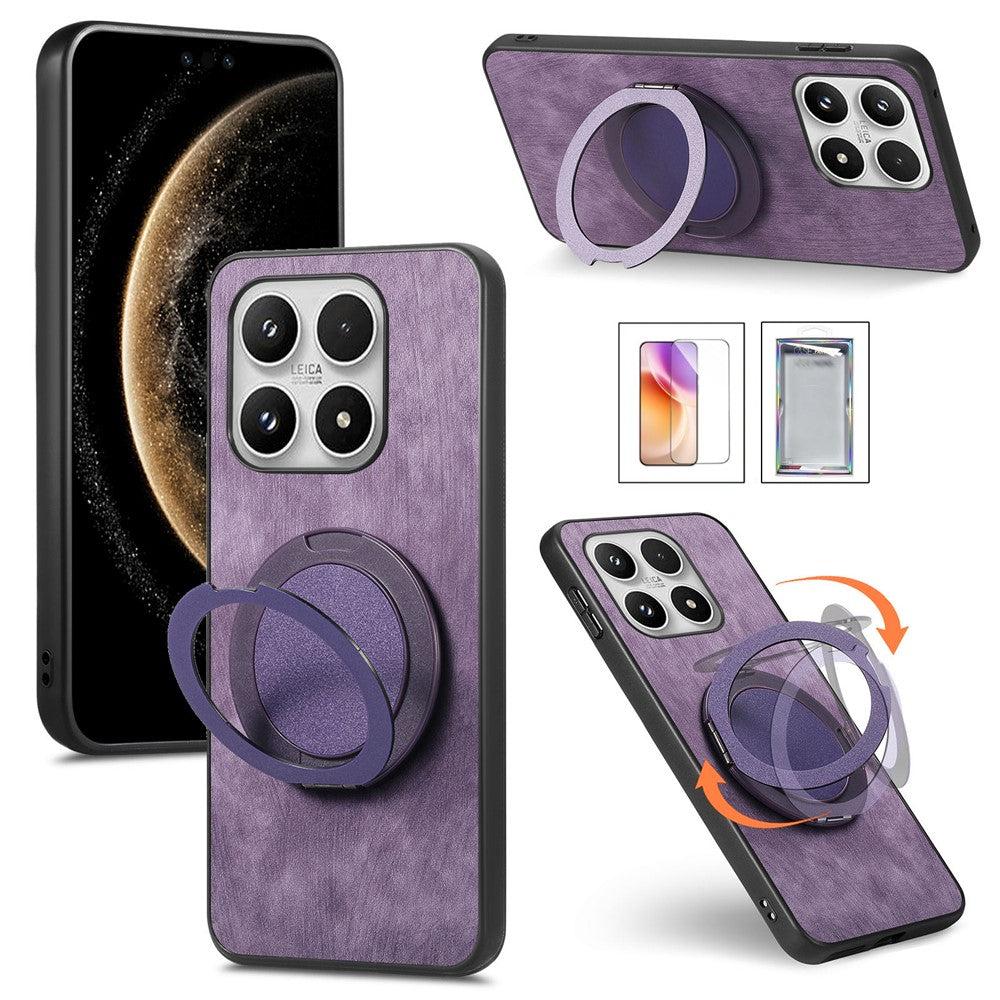 For Xiaomi 17 Case with Tempered Glass Screen Protector Stress Relief Kickstand Retro Leather Phone Back Cover