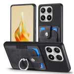 For Xiaomi 17 Case with Tempered Glass Screen Protector Card Slots PU Leather Ring Holder Kickstand Back Cover