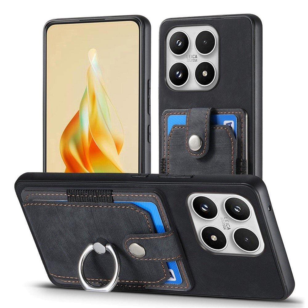 Xiaomi 17-skal med skärmskydd i härdat glas, korthållare, PU-läder, ringhållare, stöd, baksida