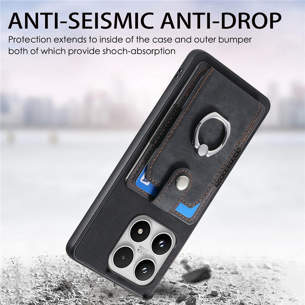 For Xiaomi 17 Case with Tempered Glass Screen Protector Card Slots PU Leather Ring Holder Kickstand Back Cover