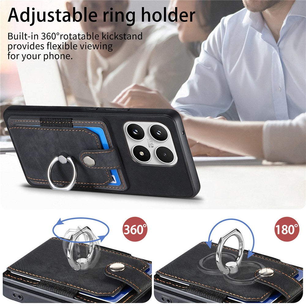 For Xiaomi 17 Case with Tempered Glass Screen Protector Card Slots PU Leather Ring Holder Kickstand Back Cover